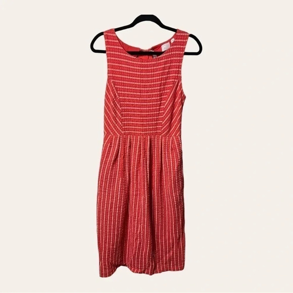 0139. ANTHROPOLOGIE POSTMARK CORAL RIBBON MIDI DRESS SIZE SMALL OPEN BACK W/ TIE - Picture 2 of 10